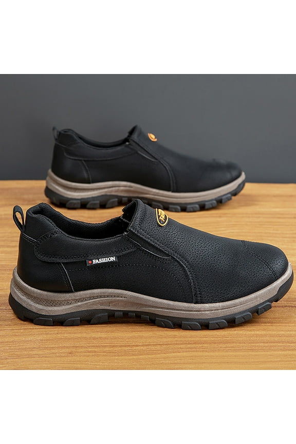 Mens Slip On Leather Waterproof Loafers Classic Outdoor Leather Walking Hiking Casual Shoes Comfortable for Work Office Dress Outdoor