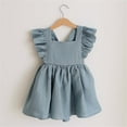 thumbnail image 1 of LIJCC Newborn Baby Girls Linen Dress with Smocking Flying Sleeve Dress Cute Square Neck Collar Solid Color Infant Casual Sleeveless Dress for Spring Summer, 1 of 4