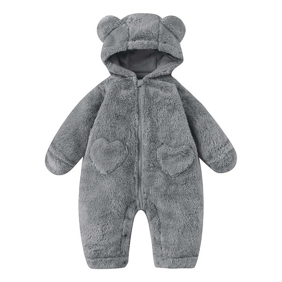 LIJCC Newborn Baby Jumpsuit Fleece Lined Warm Romper Hooded with Fold-Over Mittens Winter Snowsuit Girls Boys Outwear Onesie Outfits