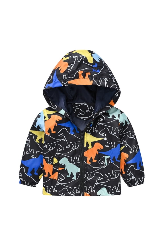 Spring, Autumn and Winter Casual Style Printed Thin and Fashionable Hooded Jacket for Boys and Girls, Boys and Girls Small Children Spring Fall and Winter Casual Wind Printing Light Fashion