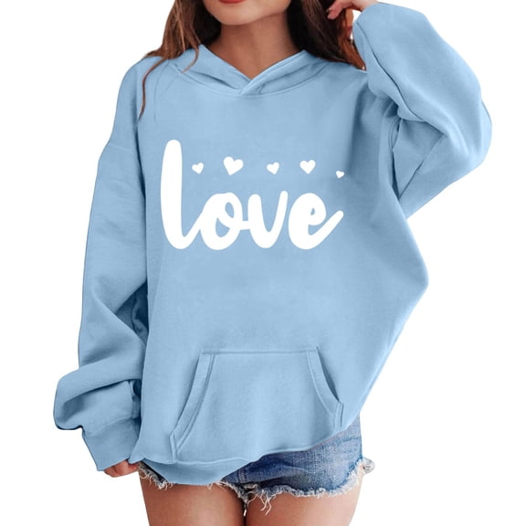 LIJCC Sweet Kids Valentine’s Day Hoodie – Soft Fleece Pullover Sweatshirt with ‘Love’ & Mini Hearts Graphic, Casual Wear or Heartwarming Holiday Outfits