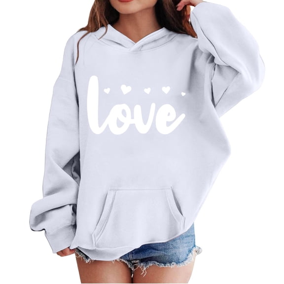 LIJCC Sweet Kids Valentine’s Day Hoodie – Soft Fleece Pullover Sweatshirt with ‘Love’ & Mini Hearts Graphic, Casual Wear or Heartwarming Holiday Outfits