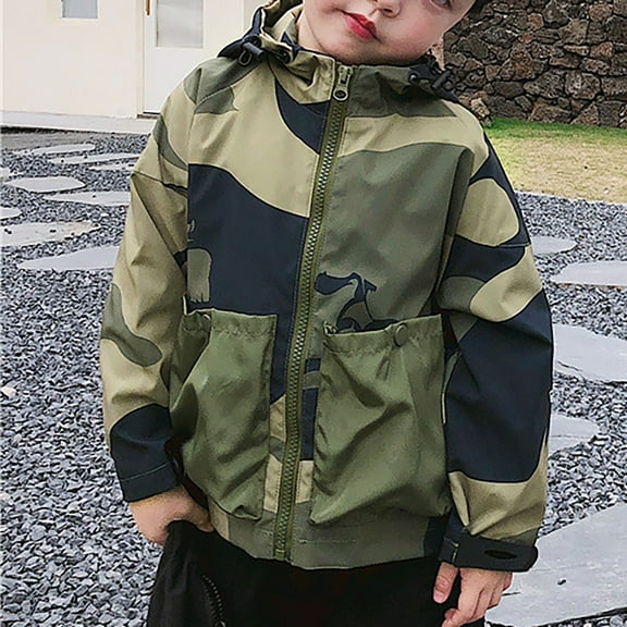 LIJCC Teen Boys Waterproof Long Sleeve Zip Up Rain Jackets Camouflage Lightweight Outerwear Breathable Hooded Windbreaker Outdoor Hiking Dust Coat