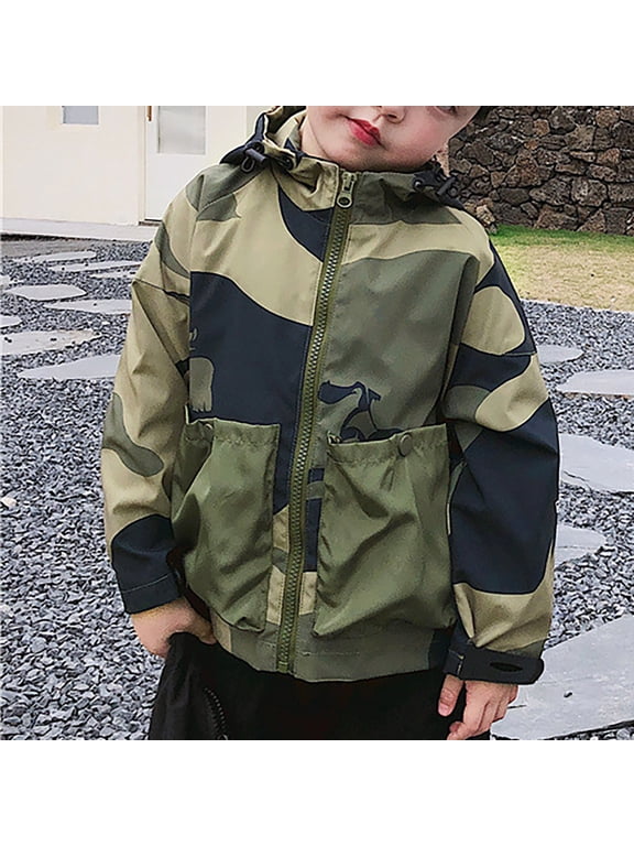 Teen Boys Waterproof Long Sleeve Zip Up Rain Jackets Camouflage Lightweight Outerwear Breathable Hooded Windbreaker Outdoor Hiking Dust Coat
