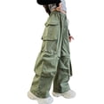 thumbnail image 1 of LIJCC Teen Girls Cargo Pants Elastic Waist Wide Leg Baggy Drawstring Cargo Sweatpants Athletic Pants Jogger(Blackish Green,9-10 Years), 1 of 5