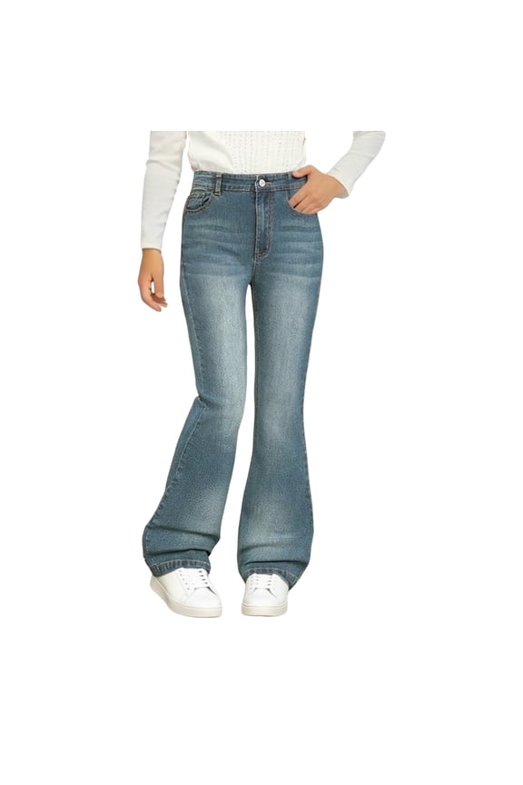 Teen Girls Flare Flare Bottoms Slim Fit Flare Skinny Denim Pant Elastic High Waist Bell Bottom Jeans Casual Retro Pants(Blue,10-11 Years)