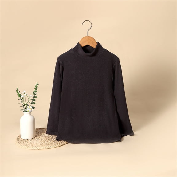 LIJCC Teen Girls Lined Cotton Long Sleeve Crew Neck Sweater Thick Warm Fleece Turtleneck Sweatshirts Kids Soft Stretchy Plain Tees Tops Clothes