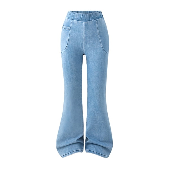 LIJCC Teen Girls Skinny Flared Jeans Solid Color Slim Fit Stretch Bell-Bottom Trousers Fashion Elastic High Waist Denim Pants(Light Blue,17-18 Years)