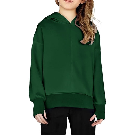 LIJCC Teen Girls Thumb Hole Split Hoodies Kids Long Sleeve Fleece Side Slit Hooded Plain Oversized Loose Pullover Hooded Sweatshirts Cute Warm Y2K Clothes