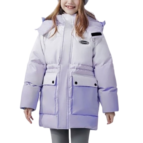 LIJCC Teen Girls Tie Dye Hood Puffer Coats Insulated Parka Overcoat Stand Collar Long Waterproof Down Jacket with Hood Kids Trendy Warm Fall Winter Snow Clothing