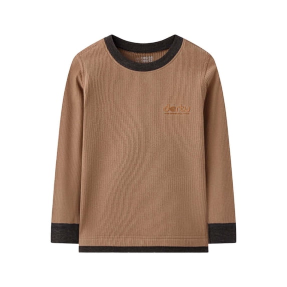 LIJCC Thermal Tops for Boys Girls Warm Underwear Long Sleeve Undershirts Baselayer Toddlers Crewneck Slim Fit Top(Coffee,9-10 Years)