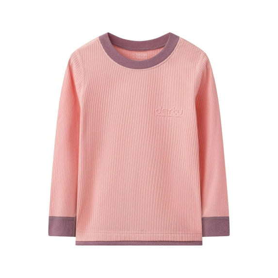 LIJCC Thermal Tops for Boys Girls Warm Underwear Long Sleeve Undershirts Baselayer Toddlers Crewneck Slim Fit Top(Pink,18-24 Months)