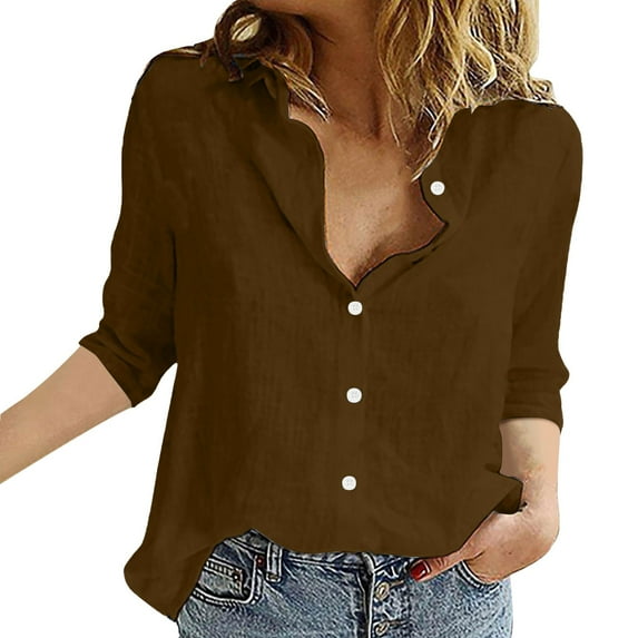 LIJCC Three Quarter Sleeve Shirt Women Casual Lapel Button Long Sleeve Shirts Colorful Line Printed Long Sleeve Casual Shirts