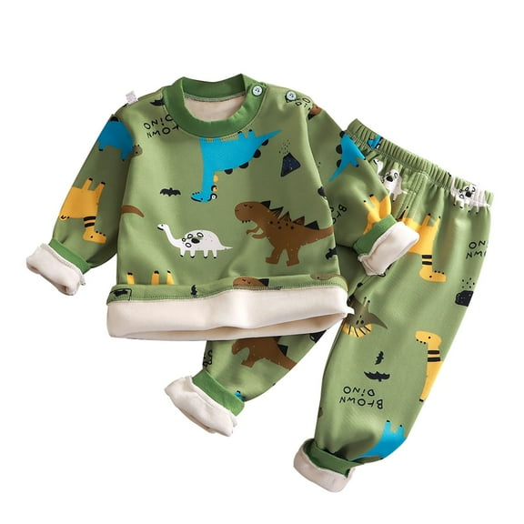 LIJCC Toddler Baby Boy Two Piece Underwear Outfit Cute Print Long Sleeve Fleece Lined Tops Pants Clothes Set Long Sleeve Pullover Fall Winter Clothing Sets