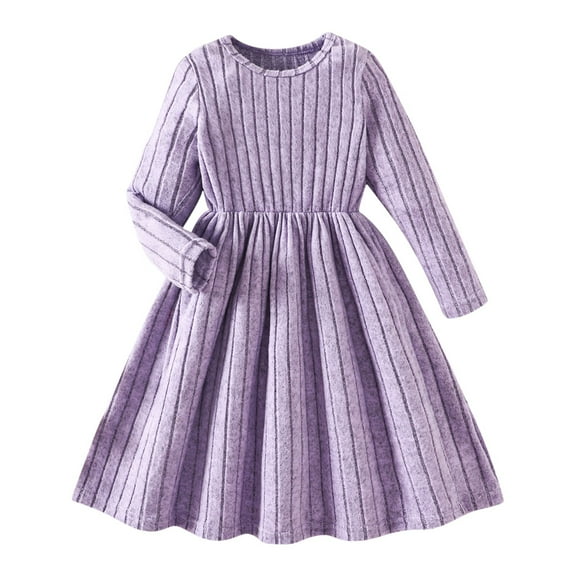 LIJCC Toddler Baby Girl Long Sleeve Dress Girls Ribbed Knit Sweater Dresses Solid Color Textured Kids Swing Holiday Clothes Fall Winter Fashion Clothes