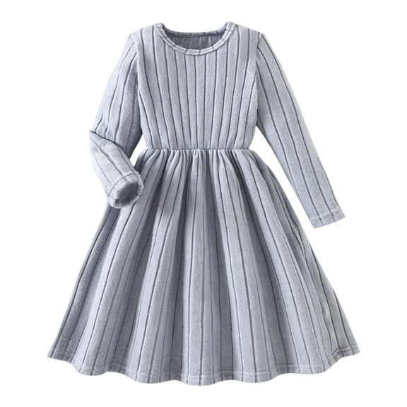 LIJCC Toddler Baby Girl Long Sleeve Dress Girls Ribbed Knit Sweater Dresses Solid Color Textured Kids Swing Holiday Clothes Fall Winter Fashion Clothes