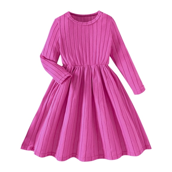 LIJCC Toddler Baby Girl Long Sleeve Dress Girls Ribbed Knit Sweater Dresses Solid Color Textured Kids Swing Holiday Clothes Fall Winter Fashion Clothes
