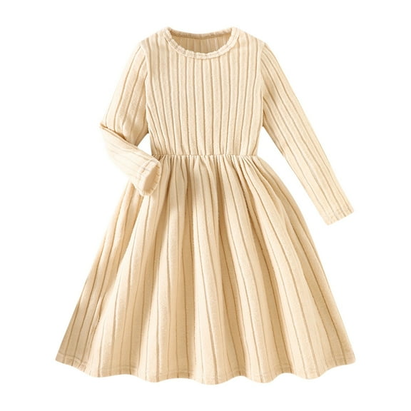LIJCC Toddler Baby Girl Long Sleeve Dress Girls Ribbed Knit Sweater Dresses Solid Color Textured Kids Swing Holiday Clothes Fall Winter Fashion Clothes