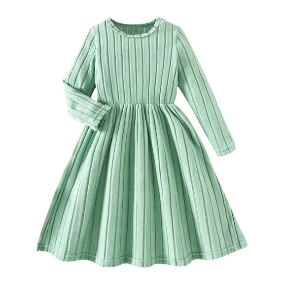 LIJCC Toddler Baby Girl Long Sleeve Dress Girls Ribbed Knit Sweater Dresses Solid Color Textured Kids Swing Holiday Clothes Fall Winter Fashion Clothes