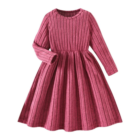 LIJCC Toddler Baby Girl Long Sleeve Dress Girls Ribbed Knit Sweater Dresses Solid Color Textured Kids Swing Holiday Clothes Fall Winter Fashion Clothes