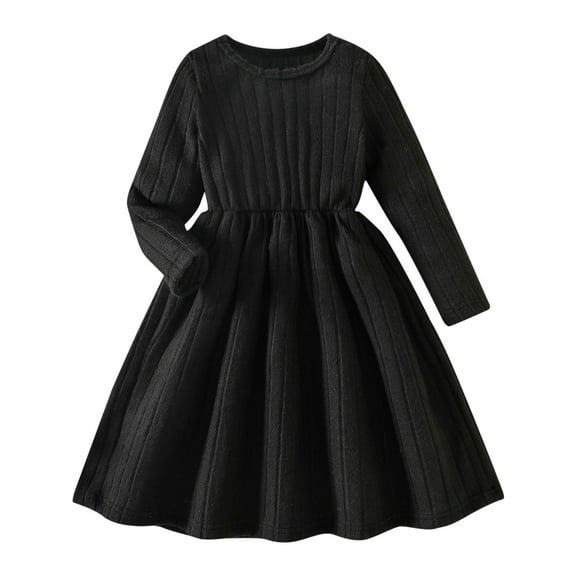 LIJCC Toddler Baby Girl Long Sleeve Dress Girls Ribbed Knit Sweater Dresses Solid Color Textured Kids Swing Holiday Clothes Fall Winter Fashion Clothes