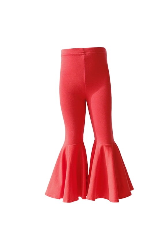 Toddler Baby Girl Oversized Flare Pants Baby Leggings Bottoms Solid Color Flared Pants Elastic Waist Trousers(Red,6-12 Months)