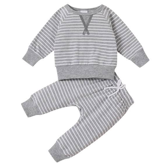 LIJCC Toddler Baby Girls Boys SweatsuitSet Sweatsuits Stripe Pullover Sweatshirts and Jogger Sweatpants Sweat 2 Piece Set(Grey,3-6 Months)