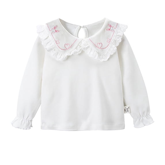 LIJCC Toddler Baby Girls Spring and Autumn Ruffle Collar Blouse Kids Girl Solid Color T-Shirts Casual Tee Tops White Lapel Top