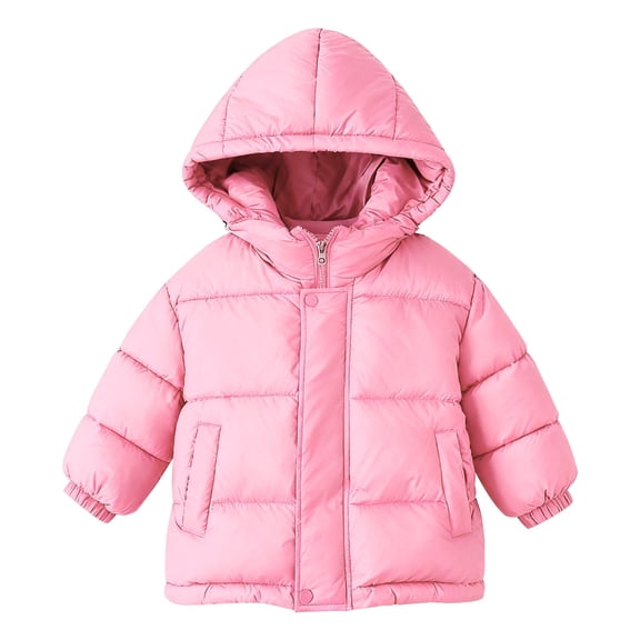LIJCC Toddler Baby Thick Puffer Jacket Water-Resistant Fleece Lined Ripstop Puffer Jacket Hooded Down Padded Quilted Outerwear Winter Solid Warm Pocket Coat