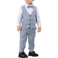 thumbnail image 1 of LIJCC Toddler Boy Formal Suit Clothes Gentleman Wedding Dress Outfit Long Sleeve Dress Shirt Waistcoat Suspender Pants 3 Pcs Set(Light Blue,6-7 Years), 1 of 9