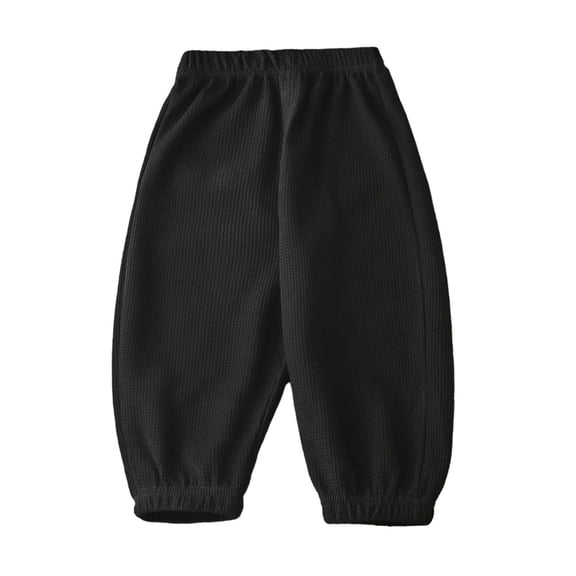 LIJCC Toddler Boys Cotton Sweatpants Waffle Knit Bubble Pants Elastic Waist Breathable Workout Athletic Long Bloomers Joggers Fall Winter Trousers
