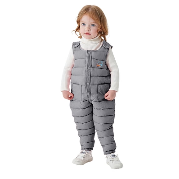 LIJCC Toddler Boys Girls Puffer Snow Pants Baby Winter Warm Fleece Line Bib Pants Baby Kids Snow Overall Insulated Bib Snowsuit Zip Up Quilted Down Windproof Ski Outfits