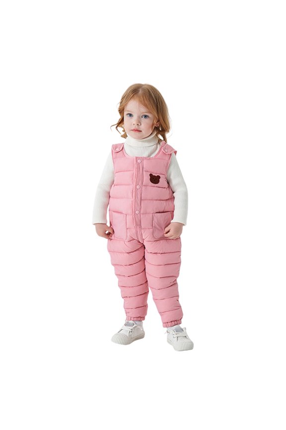Toddler Boys Girls Puffer Snow Pants Zip Up Quilted Down Overalls Baby Winter Warm Snowsuit One Piece Snowsuit Waterproof Windproof Ski Outfits
