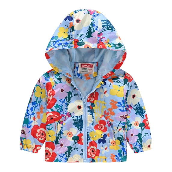 LIJCC Toddler Boys Girls Rose Floral Print Zip Jacket Trench Outerwear Hooded Trench Lightweight Kids Windproof Rain Coats Windbreaker Casual Outerwear