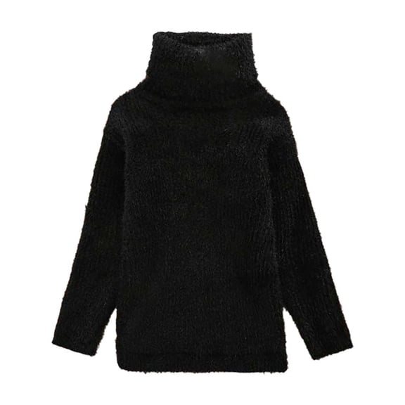 LIJCC Toddler Cable Knit Turtleneck Sweater Teen Ribbed Long Sleeve High Neck Solid Color Fuzzy Top Fall Winter Mocke Neck Warm Plush Pullover