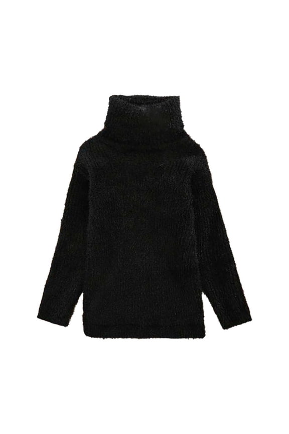 Toddler Cable Knit Turtleneck Sweater Teen Ribbed Long Sleeve High Neck Solid Color Fuzzy Top Fall Winter Mocke Neck Warm Plush Pullover