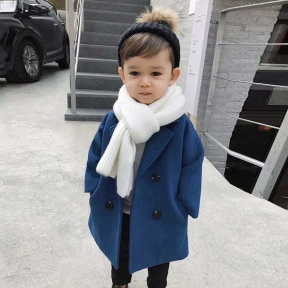 LIJCC Toddler Coat Boys Girls' Warm Medium Long Woolen Coat Lapel Tweed Jacket Double Breasted Wool Blend Coat Baby Kids Trench Coat Jacket