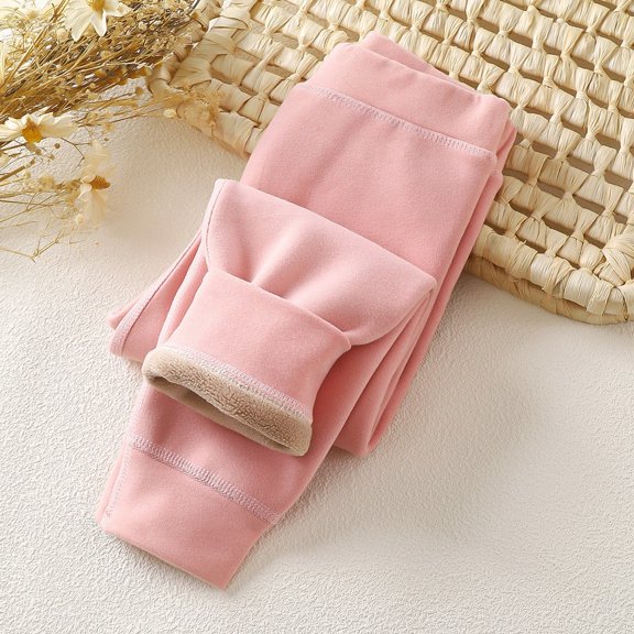LIJCC Toddler Fleece Lined Tights Lounge Pant Girls Warm Thick Soft Cotton Solid Color Velvet Elastic Waisted Leggings Causal Cozy Footless Fall Winter Pants Pantyhose