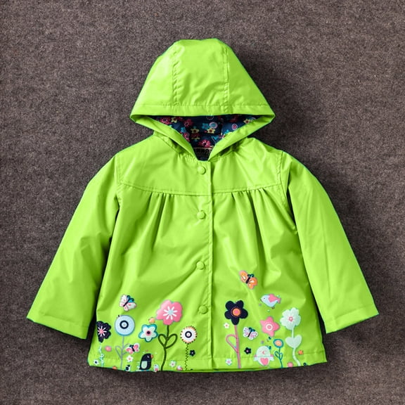 LIJCC Toddler Girls Boys Waterproof Jacket Rain Coats Floral Printed Hooded Raincoat Windproof Warm Outwear Button Hoodies Baby Windbreaker Outwear