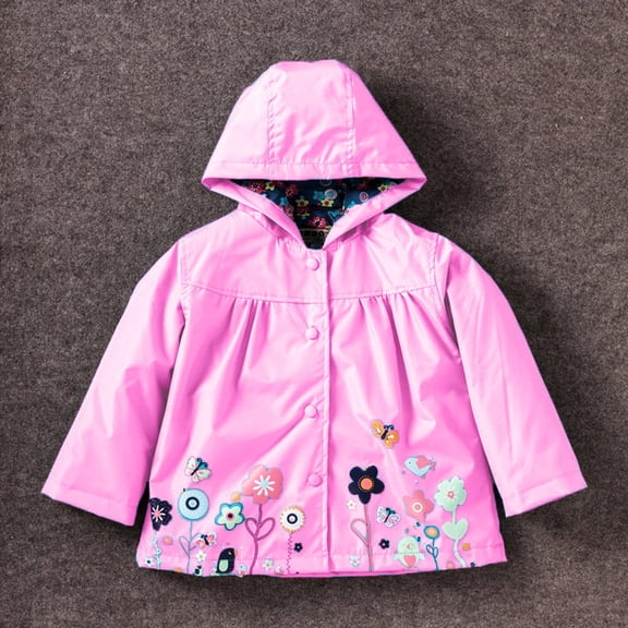 LIJCC Toddler Girls Boys Waterproof Jacket Rain Coats Floral Printed Hooded Raincoat Windproof Warm Outwear Button Hoodies Baby Windbreaker Outwear