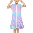 thumbnail image 1 of LIJCC Toddler Girls Gradient Color Swimsuit Beach Dress Cute Cover Up One Piece Bathing Suit Tie Dye Zip Short Sleeve Ruffle Hooded Terry Coverup Swimwear, 1 of 2
