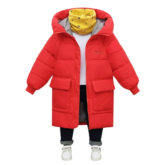 LIJCC Toddler Girls Long Puffer Jacket Outwear with Hood Kids Thicken Padded Down Coat Water-Resistant Quilted Insulated Winter Coat Winter Puffer Coat