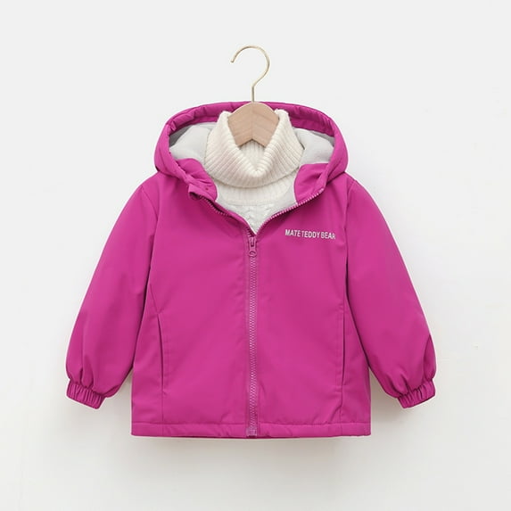 LIJCC Toddler Kids Winter Fleece Lining Coat Lightweight Warm Jackets Hooded Solid Rain Jacket with Hood Boys Girls Windproof Outerwear Full Zip up Outerwear