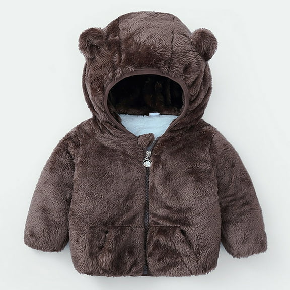 LIJCC Toddler Newborn Fleece Jacket Baby Boy Girl's Winter Coat with 3D Bear Ear Fuzzy Jacket Zipper Fleece Hooded Jacket Infant Outerwear Warm Clothes