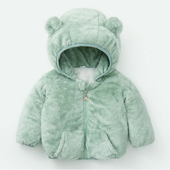 LIJCC Toddler Newborn Fleece Jacket Baby Boy Girl's Winter Coat with 3D Bear Ear Fuzzy Jacket Zipper Fleece Hooded Jacket Infant Outerwear Warm Clothes
