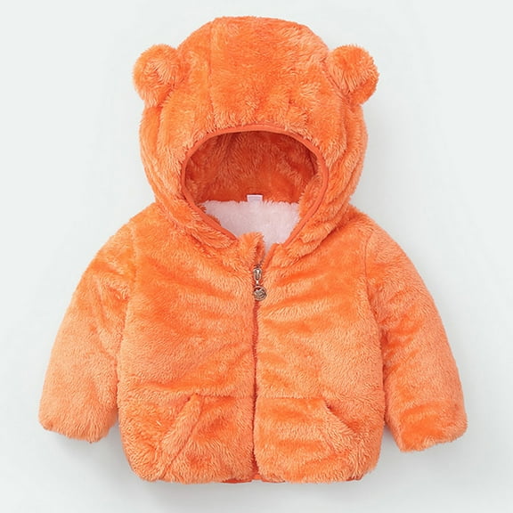 LIJCC Toddler Newborn Fleece Jacket Baby Boy Girl's Winter Coat with 3D Bear Ear Fuzzy Jacket Zipper Fleece Hooded Jacket Infant Outerwear Warm Clothes