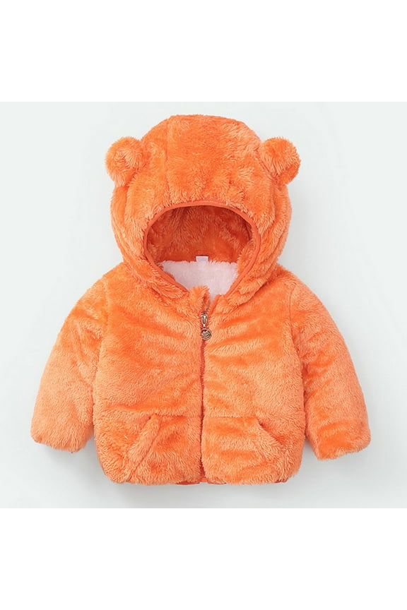 Toddler Newborn Fleece Jacket Baby Boy Girl's Winter Coat with 3D Bear Ear Fuzzy Jacket Zipper Fleece Hooded Jacket Infant Outerwear Warm Clothes