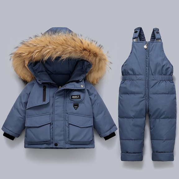 LIJCC Toddler Winter Snow Suits Boys Girls Hooded Down Jacket Snow Bib Kid Coat & Ski Bib Pants Set Baby Snowsuit Coat Infant Jumpsuit