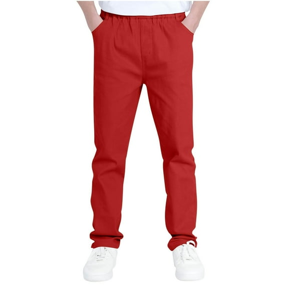 LIJCC Uniform Pants for Boys Yonth Twill Pants Elastic Waist Stretch Pull on Chino Pants Kids Straight Leg School Solid Color Trousers Kids Clothes