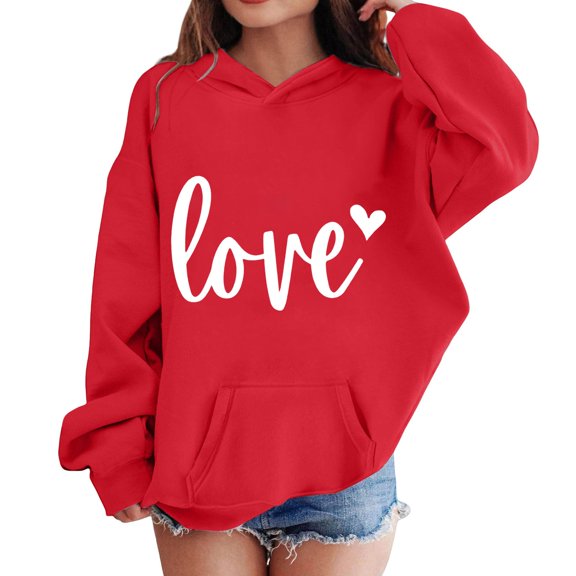 LIJCC Warm Kids Valentine’s Day Hoodie – Soft Fleece Pullover Sweatshirt with Stylish ‘Love’ & Mini Heart Graphic, for Valentine’s Gifts, Casual Outings or School Valentine Parties